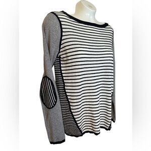 Tory Burch Lightweight Striped Elbow Patch Sweater